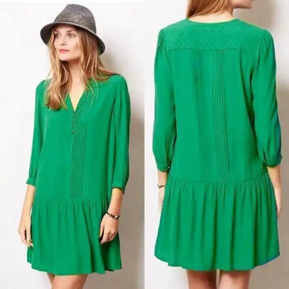 Maeve Anthropologie Galina Tunic Mini Dress Holiday Kelly Green Size 0 (Small) - Picture 1 of 13